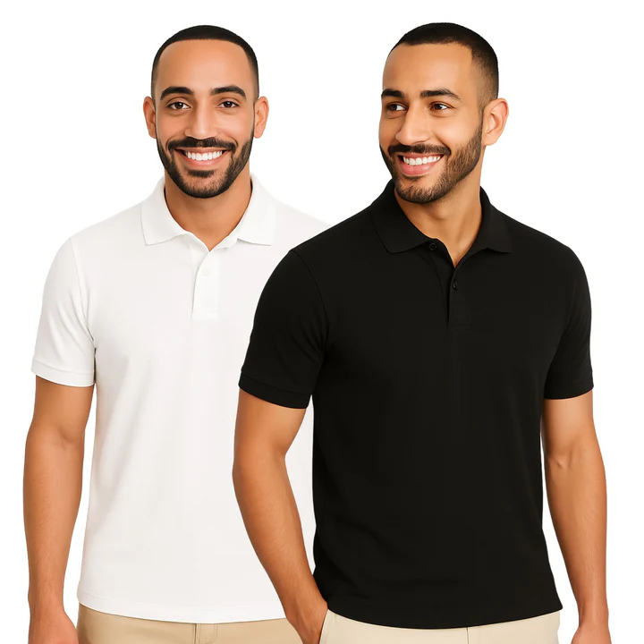 Half Sleeves Polo T-Shirt for Men (Black & White_Pack of 2)